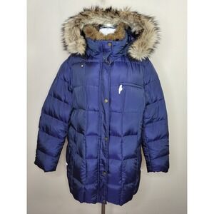 Lands End Goose Down Coat Hooded Faur Fur Removable